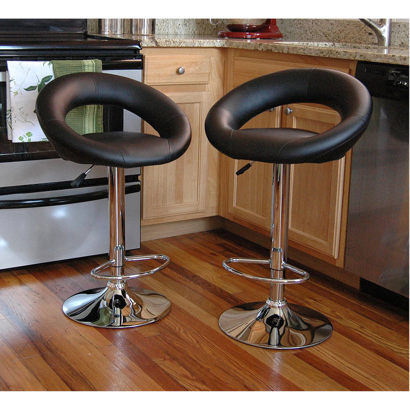 Classic Adjustable Swivel Barstool in Black Leather and Metal