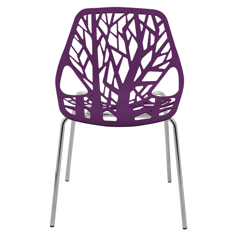 Stackable Dining Side Chairs with Floral Cutout Back and Stainless Steel Legs – Modern Kitchen, Restaurant, or Banquet Seating