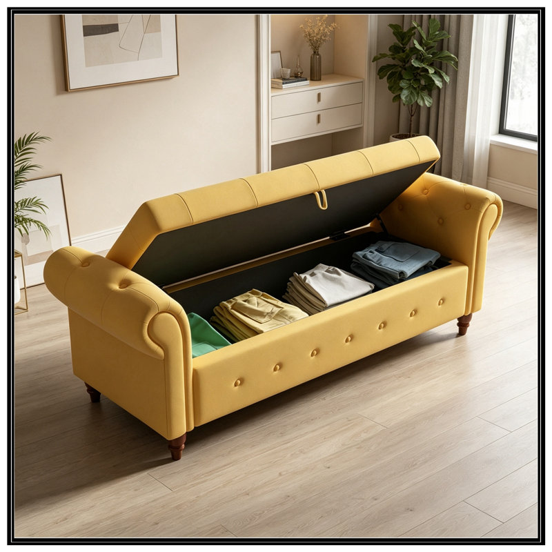 Banc avec siège capitonné et accoudoirs, Jaune