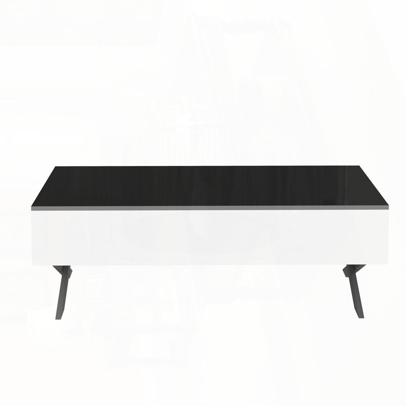 Rectangular Mirrored Coffee Table with 2 Drawers and Black High-Gloss Top – 47.3"