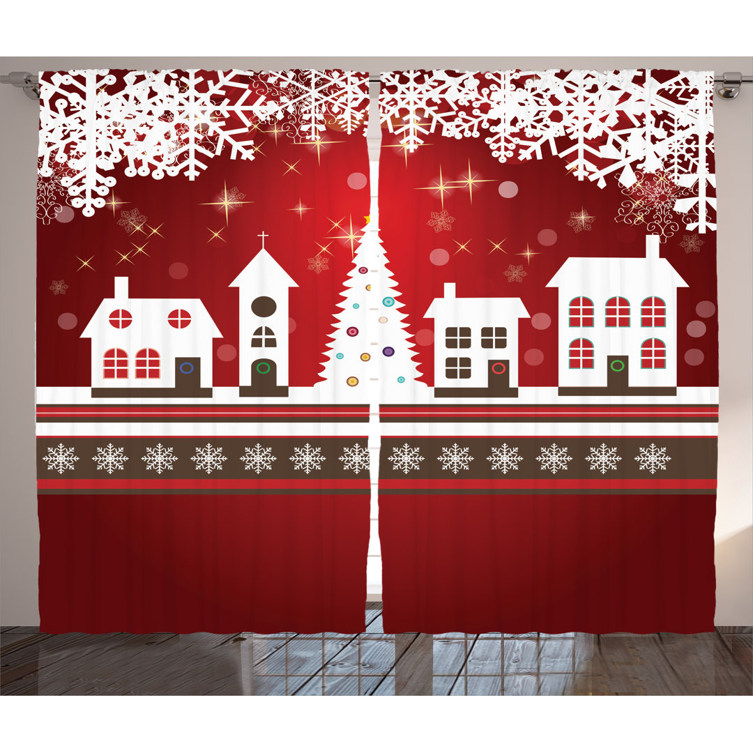Christmas Decorations Winter Holidays Theme Gingerbread House Tree Lights and Snowflakes Art Graphic Print & Text Semi-Sheer Rod Pocket Curtain Panels (Set of 2) The Holiday Aisle® Size per 