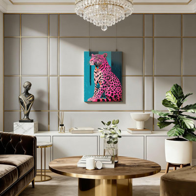 Pink Leopard Vintage Cheetah Pictur Canvas Wall Art, Wild Animal Paintings for Office Bedroom ， Canvas Solid Wood Frame Support,16" X 24" inch