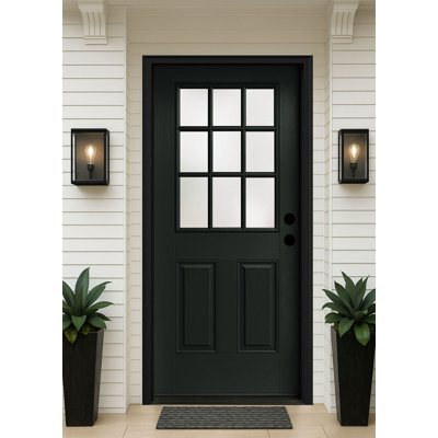 KHSHOW 36'' X 80"  Fiberglass Knock-Down Entry Door  With Brickmould & 6-9/16 Vinyl Frame, Low-E Glass