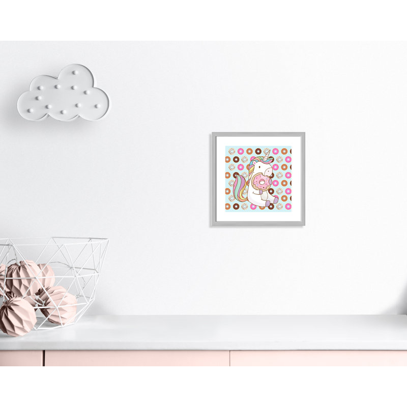 Adhésif décoratif beigne licorne, H 16 po x l 16 po x P 1,18 po, Encadré de boîte argent