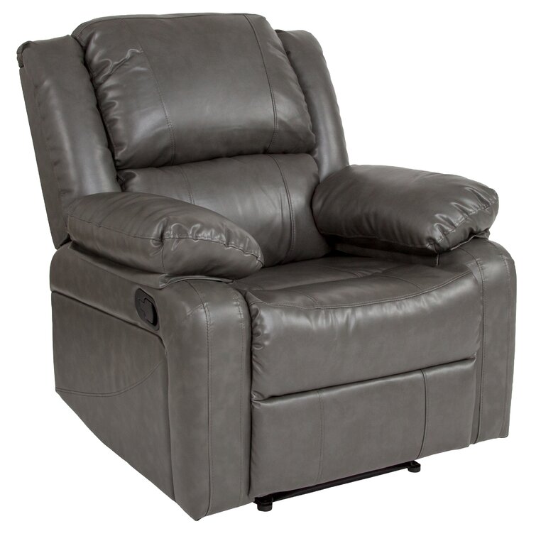 Arland Contemprary Faux Leather Pillow Back Recliner Lark Manor Upholstery Color: Gray Faux Leather