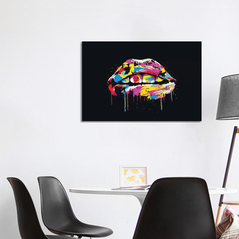 «Colorful Lips» par Balazs Solti - impression d'art graphique, H 12 po x l 18 po x 1,5 po, Toile tendue, Pas de tapis