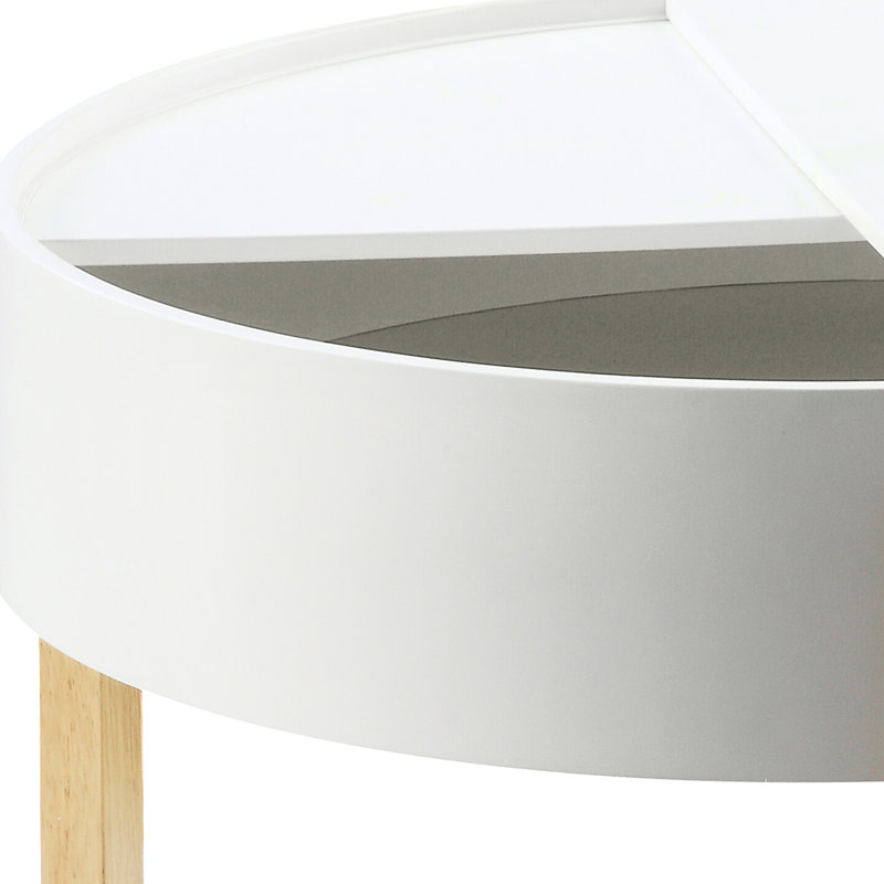 Table basse blanche et naturelle avec rangement dissimulé
