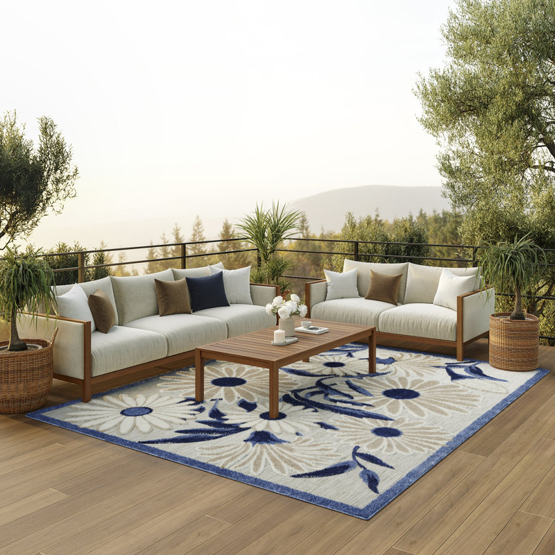 Alayia Aloha Floral Blue/Grey Indoor/Outdoor Area Rug, Rectangle 9' x 12'