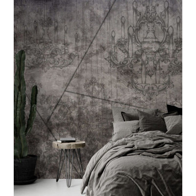 Murale baroque vieilli | Papier peint ornement gris en béton | Non-tissé ou pelez et collez