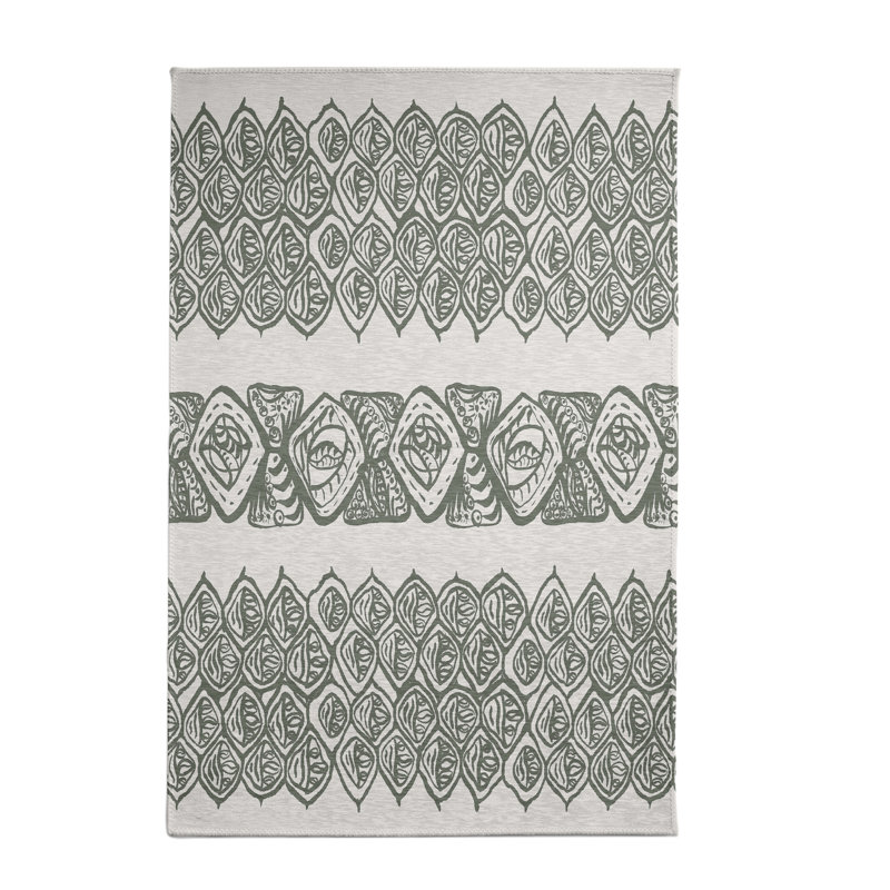 Tapis à motif géométrique vert, Rectangle 2 pi x 3 pi