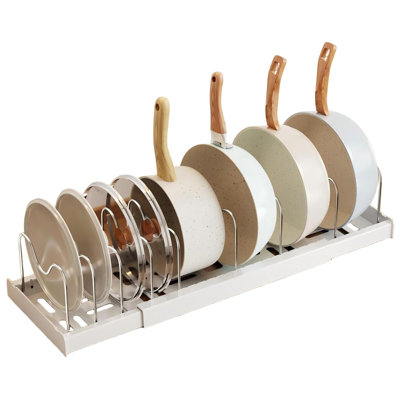 Pots And Pans Organizer Under Cabinet, With 9 Adjustable Dividers (1 Pack, White)