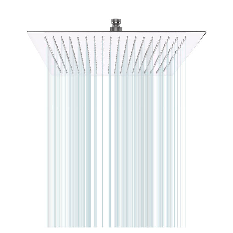 Pommeau de douche carré effet pluie de 40,6 cm (16 po) chromé, construction en acier inoxydable 304 et rotule orientable à 360°