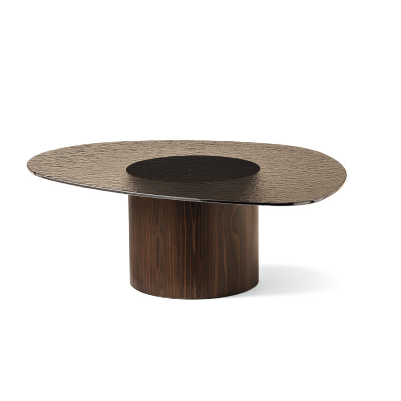 Mushroom Pedestal Coffee Table with Wooden Base, Bronze Top/Smoke Base