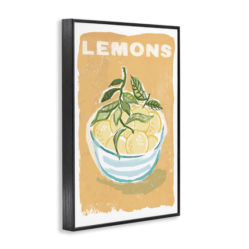 Estampe numérique à motif torsadé citron, design par Chad Barrett, H 18 po x l 12 po, Giclée noire de minuit encadrée