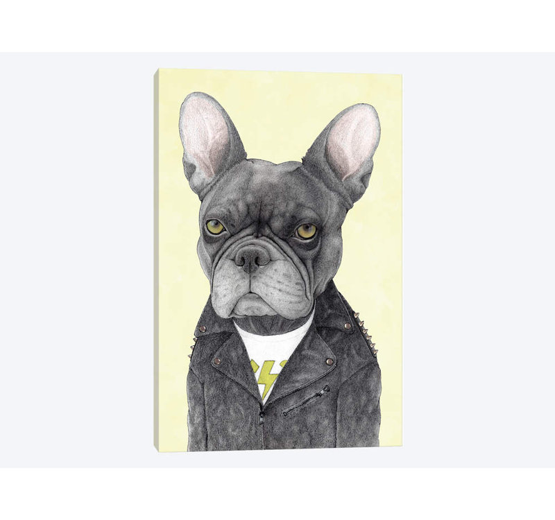 «Hard Rock French Bulldog» par Barruf, impression sur toile tendue, H 32 po x l 24 po x P 1 po, Papier d'art encadré noir