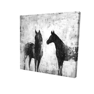 Toile avec chevaux noirs et blancs | Décoration intérieure