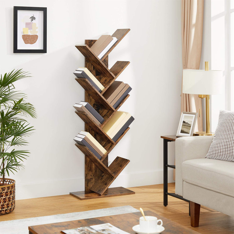 Sarahi 141.5cm H x 50cm W Solid Wood Geometric Bookcase, Rustic Brown