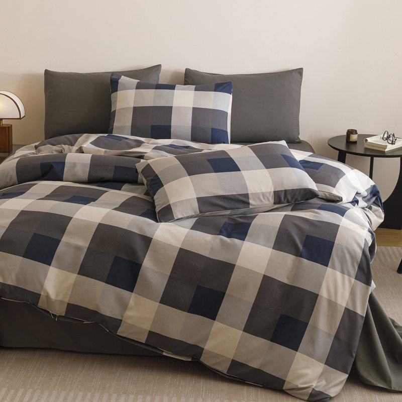 Grid Comforter Set Plaid Bedding Set 1 Checkered Comforter with Pillowcases, Full Comforter + 2 Standard Pillowcases