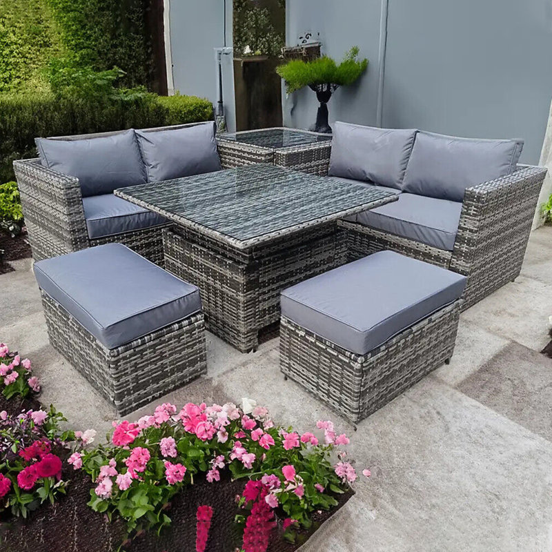 6 - Person Wicker Patio Dining Set Square Table