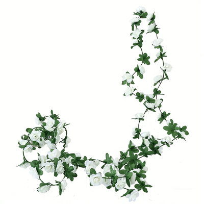 Paquet de 2 fleurs artificielles 45Head vigne rose bricolage décoration de mariage fausse fleur décoration de la maison fête des plantes guirlande murale 250 cm / 98,42 pouces, blanc