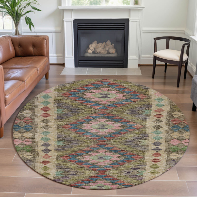Premium Machine Washable Barry AMF1226 Global Rug, Round 8'