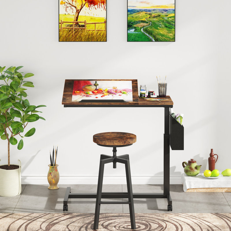 Ellzey Adjustable End Table, Rustic Brown