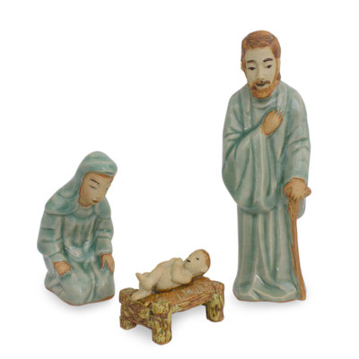 Ensemble de crèche de Noël en céramique 3 pièces Celadon