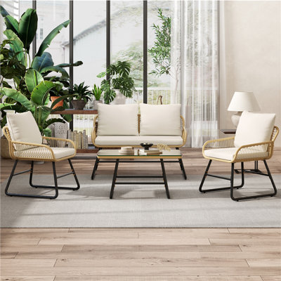 Patio Conversation Set with Cushions and Pillows