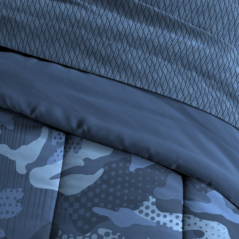 Full Blue Microfiber Reversible Kids Bed in a Bag Set