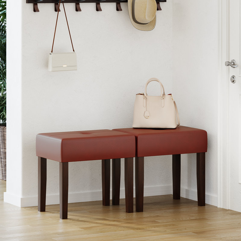 Tabouret de repose-pieds rectangulaire en cuir Nakendra, H 18,8 po x l 19,84 po x P 13,94 po, Rouge