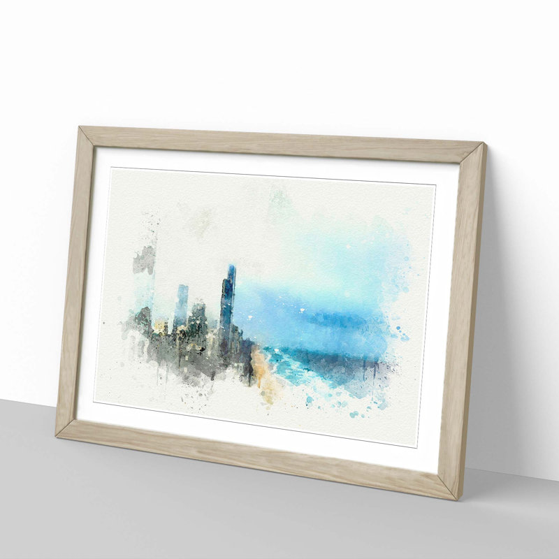 Gold Coast Skyline in the Clouds - Picture Frame Graphic Art Print, 48cm H x 65cm W x 2cm D, Oak Framed