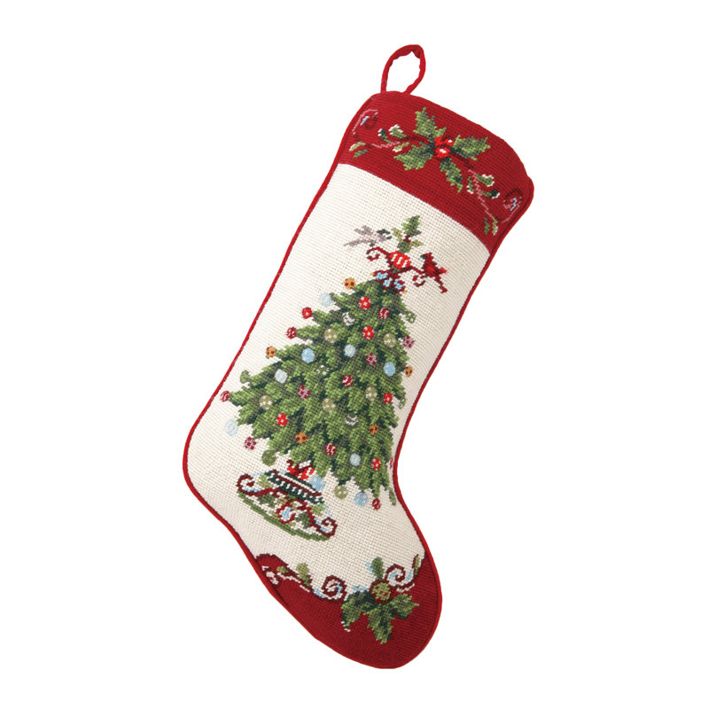 Holly Garden Tree Needlepoint Stocking