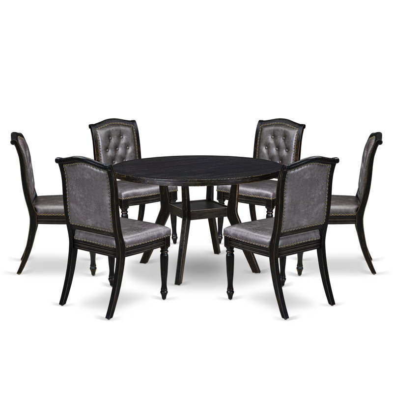 Ensemble de table de cuisine 7 pièces 989F7B036D114A6FA7FFF6B9F8216AC3 avec 6 chaises de cuisine et une table de salle à manger, noir sablé