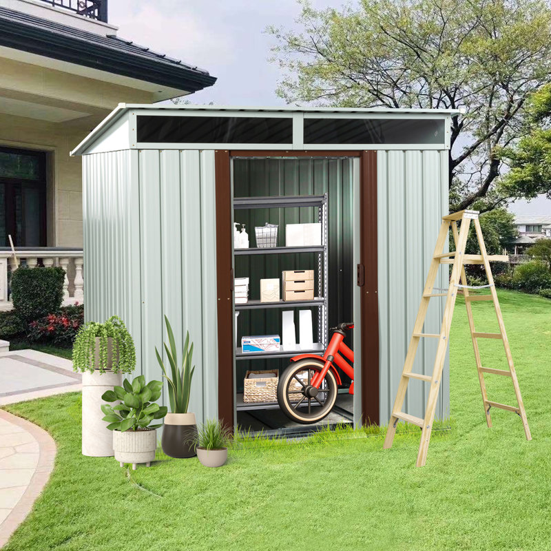 6Ft X 5Ft Outdoor Metal Storage Shed White, White