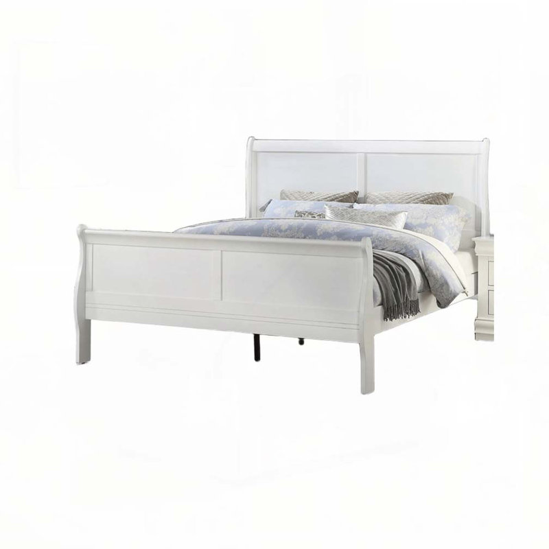 Lit-bateau en bois, Blanc, Grand lit