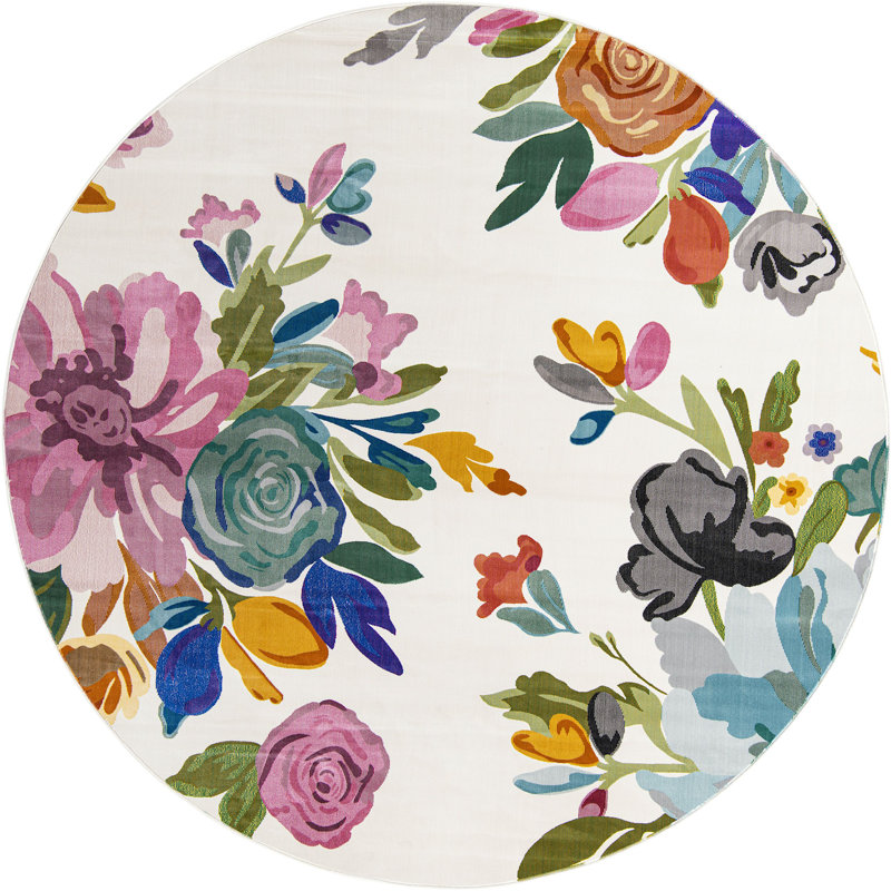 Floral Indoor Rug, Round 7'