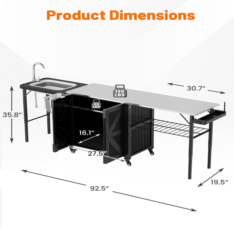 Îlot de cuisine portable pliable avec armoire de rangement