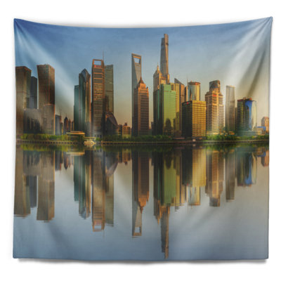 Tapisserie cityscape shanghai huangpu au coucher du soleil