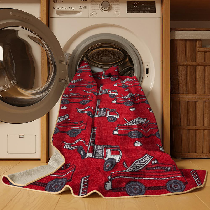 Machine Washable Transportation Red Area Rug, Round 3'