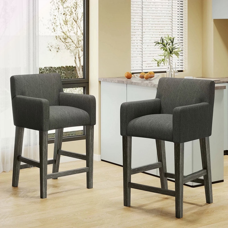 Ensemble de 2 tabourets de comptoir rembourrés - gris anthracite / gris