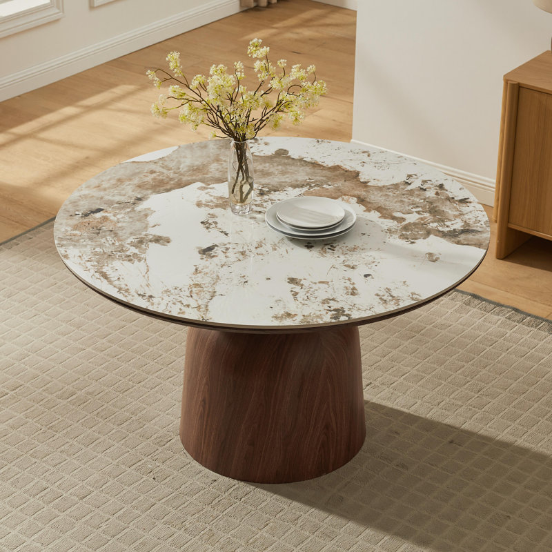 Ivy Bronx 51.18" Round Marble Look Sintered Stone Pedestal Dining Table ...