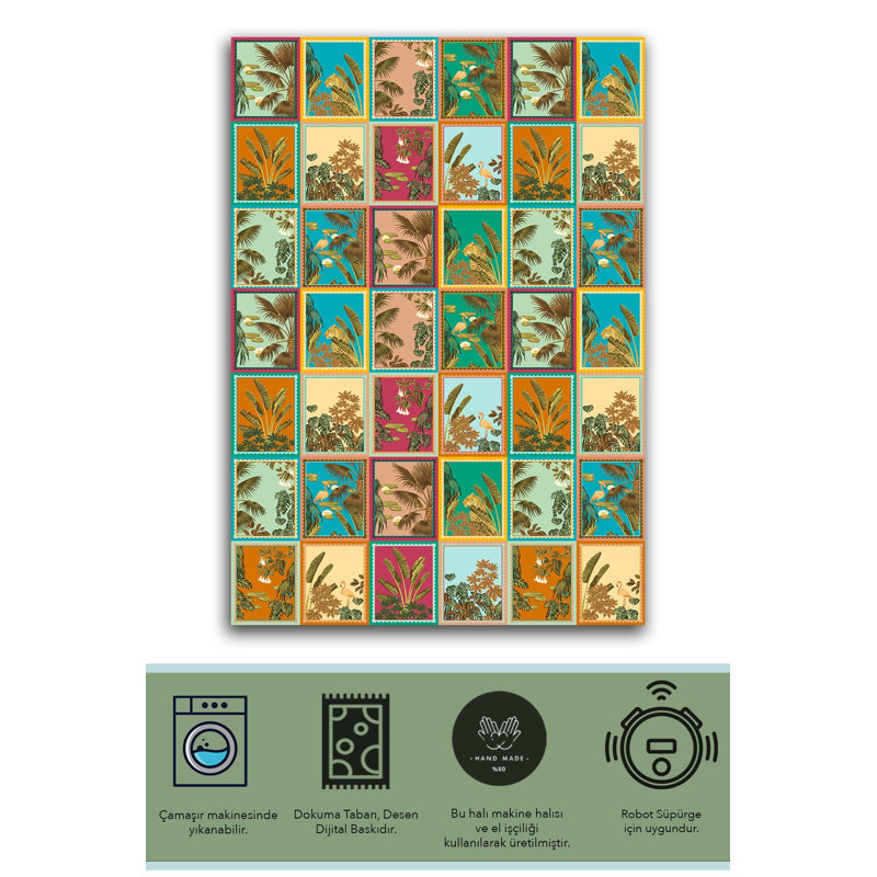 Tapis décoratif tissé à motif numérique à carreaux Botanical, Tapis de couloir 3 pi 9,81 po x 6 pi 6,74 po