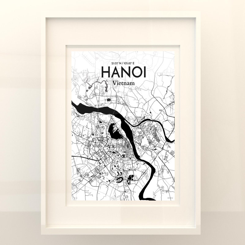 Hanoi City Map In Ink - No Frame Print, 24cm H x 18cm W x 0.05cm D