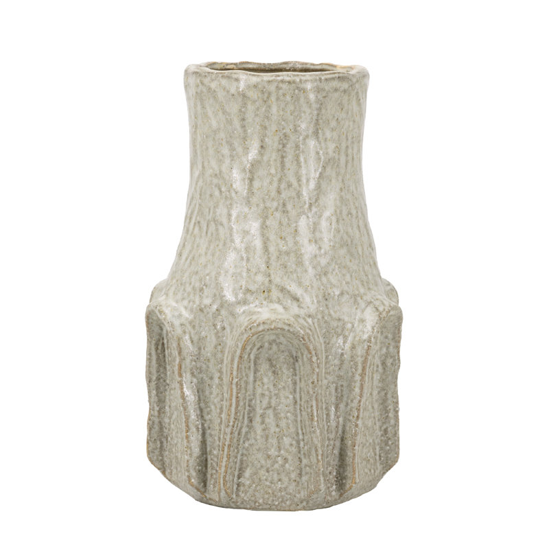 Decorative Ceramic Vase with Textured Ridged Design - 7" x 7" x 11.5" - Gold