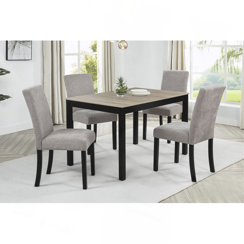 Ensemble de salle à manger noir / naturel en bois 5 pièces, table de salle à manger 48 pouces avec chaises d'appoint rembourrées en tissu gris 4 pièces, ensemble de salle à manger moderne
