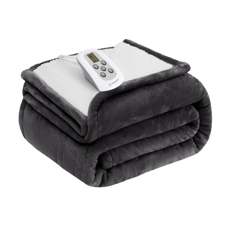 Couverture chauffante Westinghouse, couverture douce en flanelle à Sherpa, Gris, Lit simple