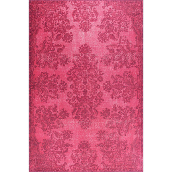 Fuchsia Rug Abstract Bungalow Rose Mayah Performance Fuchsia Machine Washable Rug | Wayfair