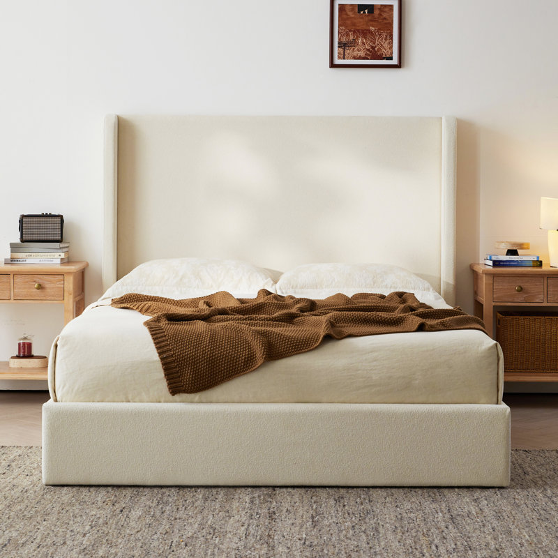 Carmen Upholstered Wingback Bed, Ivory Boucle, King