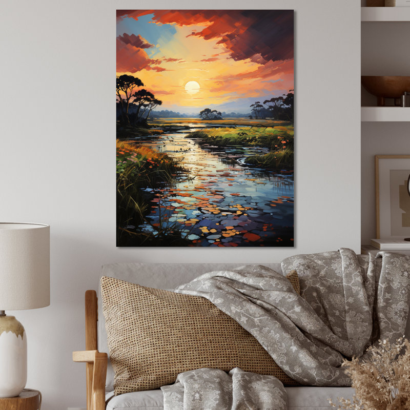 Delta du Vietnam, coucher du soleil I - décoration murale en métal Vietnam, H 20 po x l 12 po x P 1 po