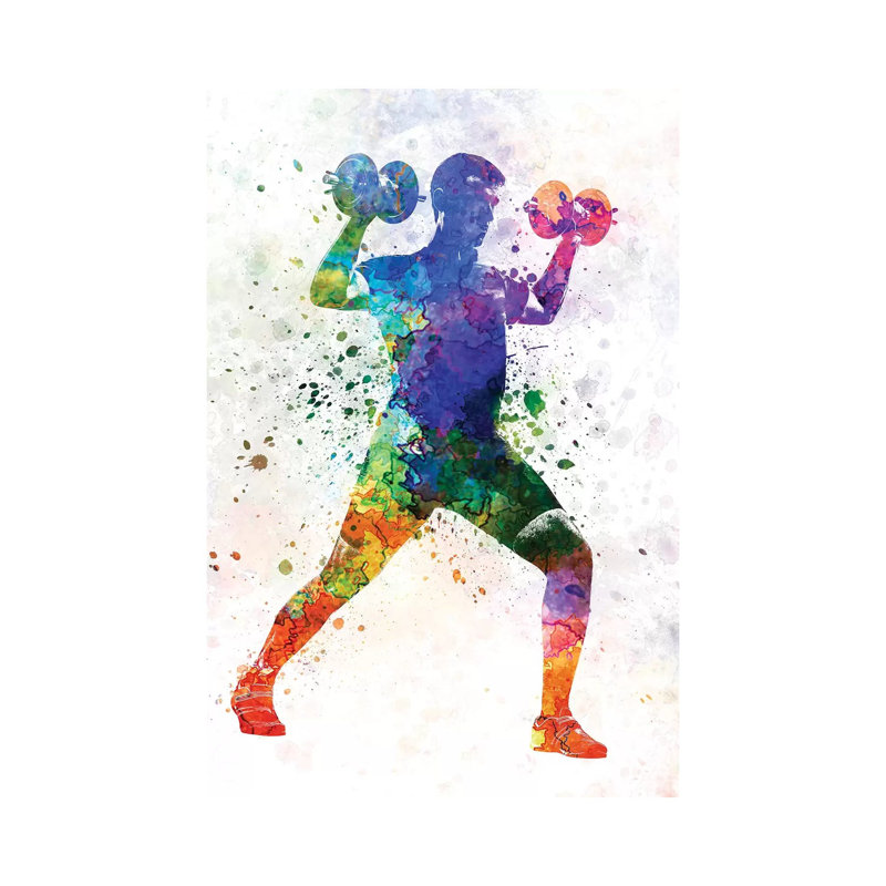 Reproduction d'art sur toile tendue, "Man exercising musculation" par Paul Rommer, H 18 po x l 12 po x 1,5 po